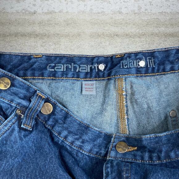 Vintage Carhartt Carpenter Jeans Double Knees Baggy Wide Leg Fit  Dark Wash 90s - Picture 4 of 8